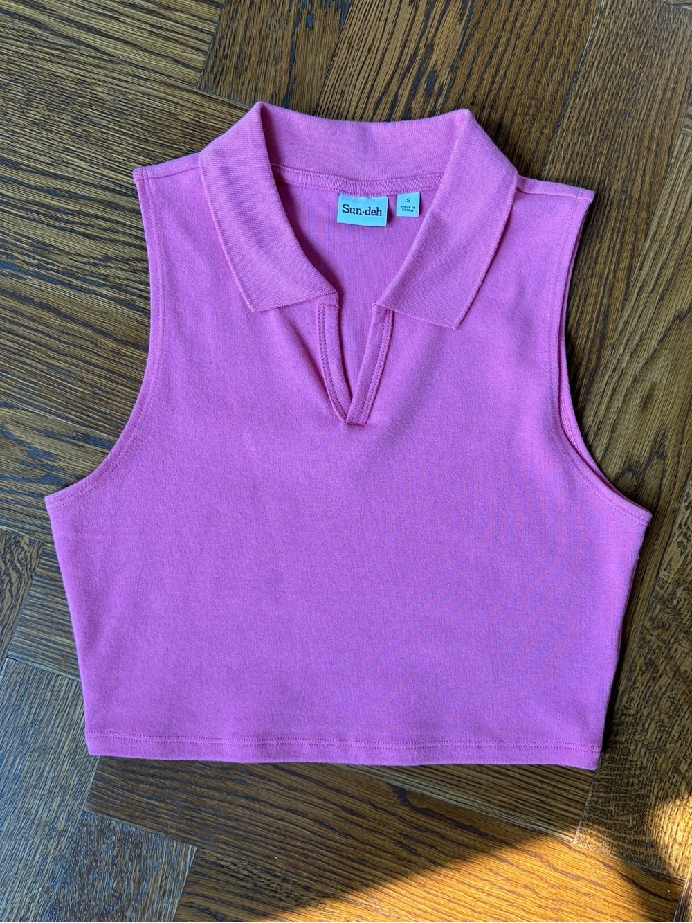 Pink Sleeveless Polo Crop Top